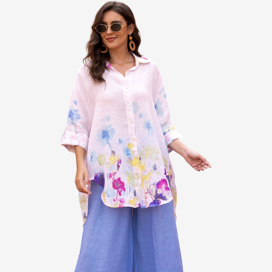 Image 119803_PNK.jpg, Product 119-803 / Price $129.99, Orange Fashion Village Seraphina's Watercolour Flower Button Top from Orange Fashion Village on TSC.ca's Fashion department