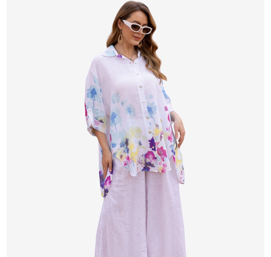 Image 119803_WHT.jpg, Product 119-803 / Price $119.99, Orange Fashion Village Seraphina's Watercolour Flower Button Top from Orange Fashion Village on TSC.ca's Fashion department