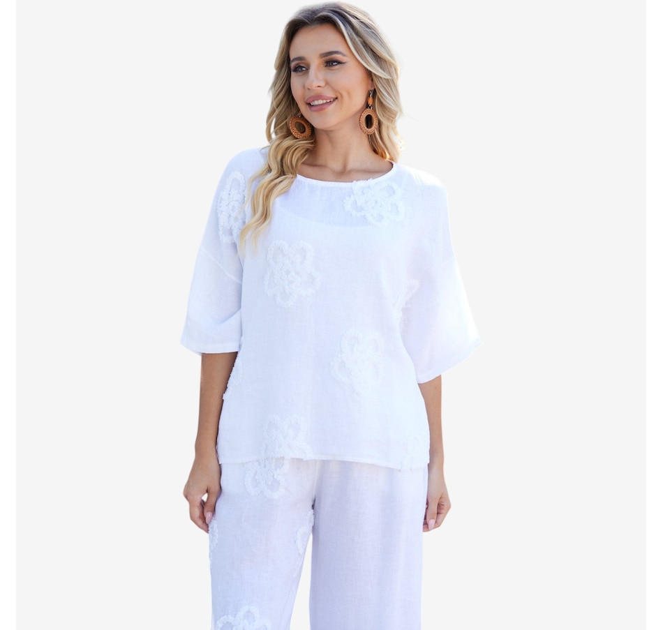 Image 119804_WHT.jpg, Product 119-804 / Price $84.99, Orange Fashion Village Lila's Bloom Stitch Top from Orange Fashion Village on TSC.ca's Fashion department