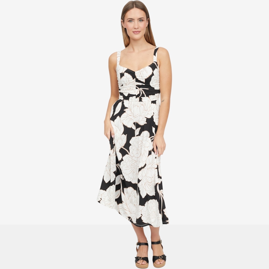 Image 119814_BKMU.jpg, Product 119-814 / Price $49.88, Hailey Lyn Midi Length Dress with Shirred Bodice from Hailey Lyn on TSC.ca's Fashion department