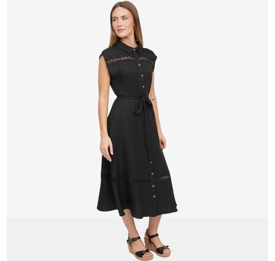 Image 119817_BLK.jpg, Product 119-817 / Price $59.99, Hailey Lyn Collared Cap Sleeve Crochet Shirtdress from Hailey Lyn on TSC.ca's Fashion department