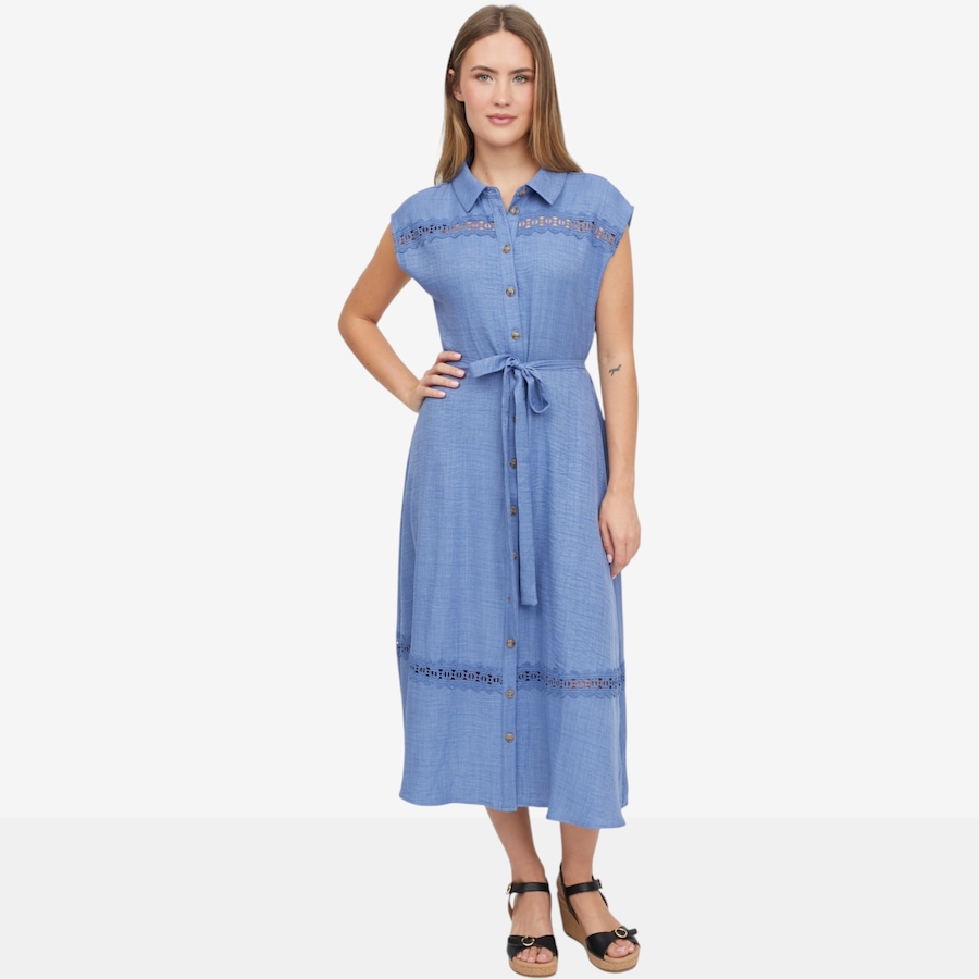 Image 119817_BLU.jpg, Product 119-817 / Price $34.88, Hailey Lyn Collared Cap Sleeve Crochet Shirtdress from Hailey Lyn on TSC.ca's Fashion department