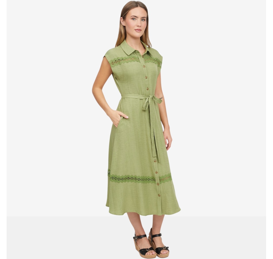 Image 119817_SFOL.jpg, Product 119-817 / Price $59.99, Hailey Lyn Collared Cap Sleeve Crochet Shirtdress from Hailey Lyn on TSC.ca's Fashion department