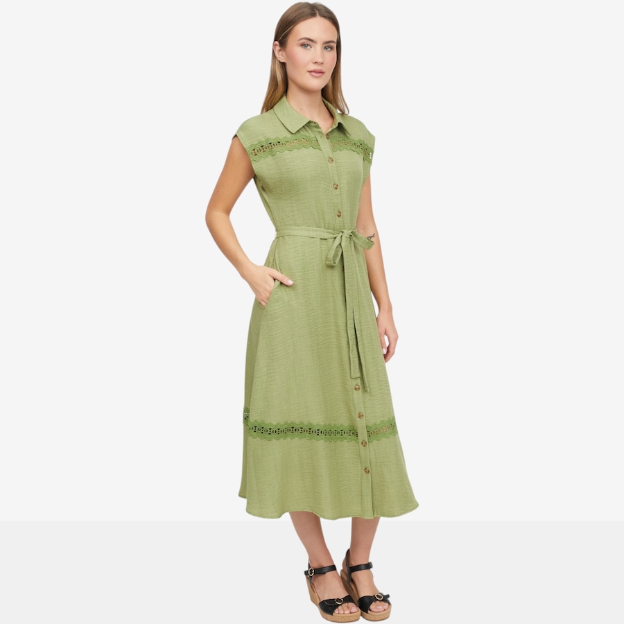 Image 119817_SFOL.jpg, Product 119-817 / Price $34.88, Hailey Lyn Collared Cap Sleeve Crochet Shirtdress from Hailey Lyn on TSC.ca's Fashion department