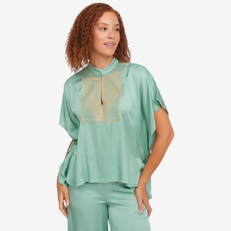 Image 119856_ALO.jpg, Product 119-856 / Price $69.88, Aggel Satin Tunic Blouse with Knitted Details from Aggel on TSC.ca's Fashion department