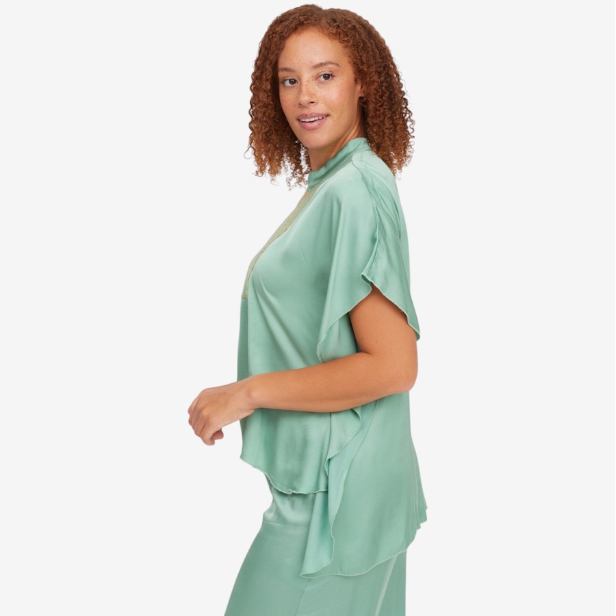 Image 119856_ALTMORE2.jpg, Product 119-856 / Price $69.88, Aggel Satin Tunic Blouse with Knitted Details from Aggel on TSC.ca's Fashion department