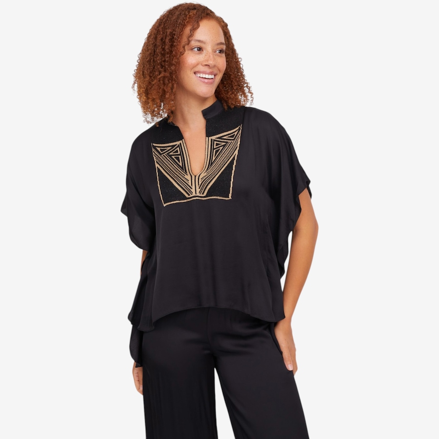Image 119856_BLK.jpg, Product 119-856 / Price $69.88, Aggel Satin Tunic Blouse with Knitted Details from Aggel on TSC.ca's Fashion department