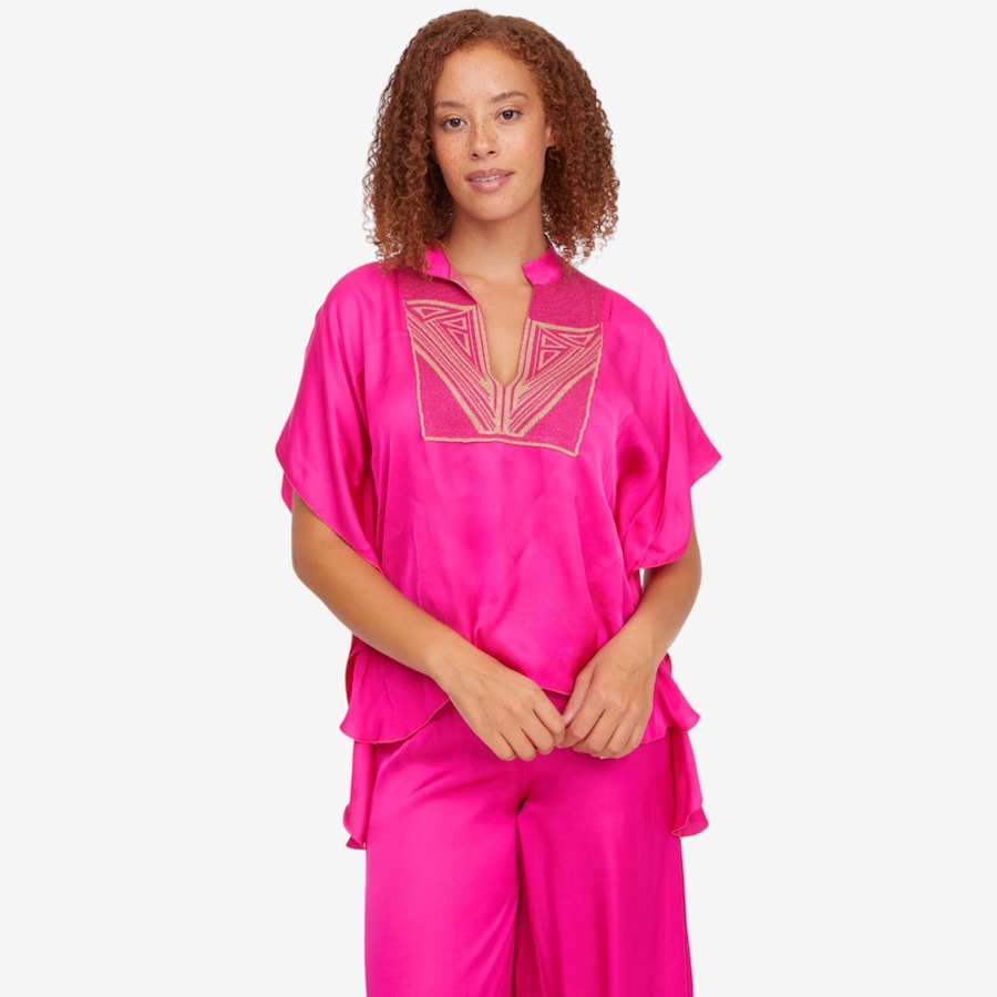 Image 119856_BRFUC.jpg, Product 119-856 / Price $69.88, Aggel Satin Tunic Blouse with Knitted Details from Aggel on TSC.ca's Fashion department