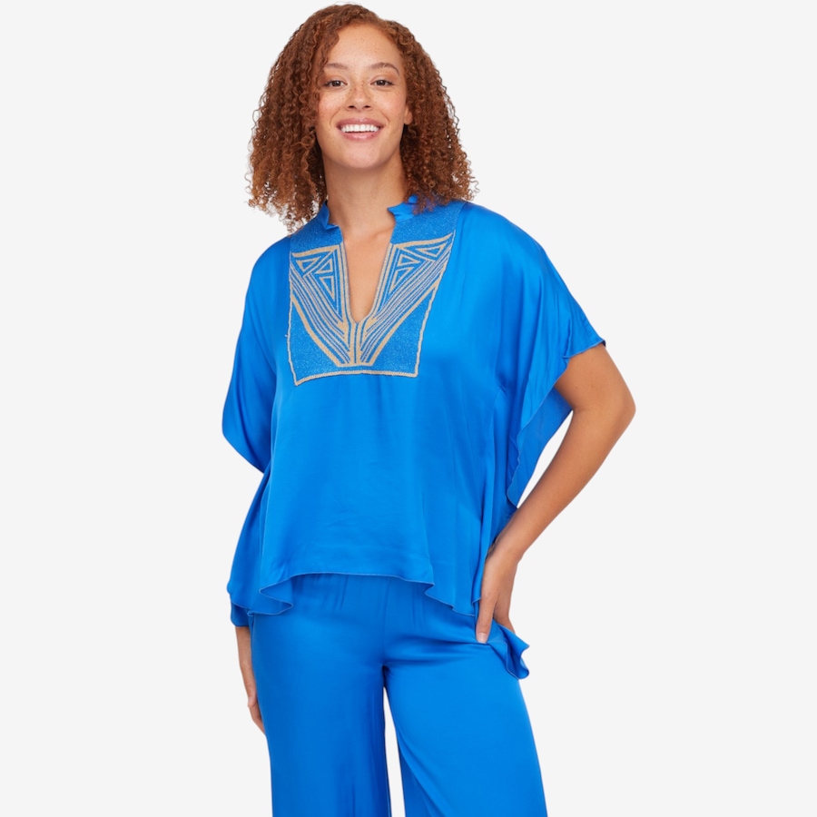 Image 119856_RBU.jpg, Product 119-856 / Price $69.88, Aggel Satin Tunic Blouse with Knitted Details from Aggel on TSC.ca's Fashion department
