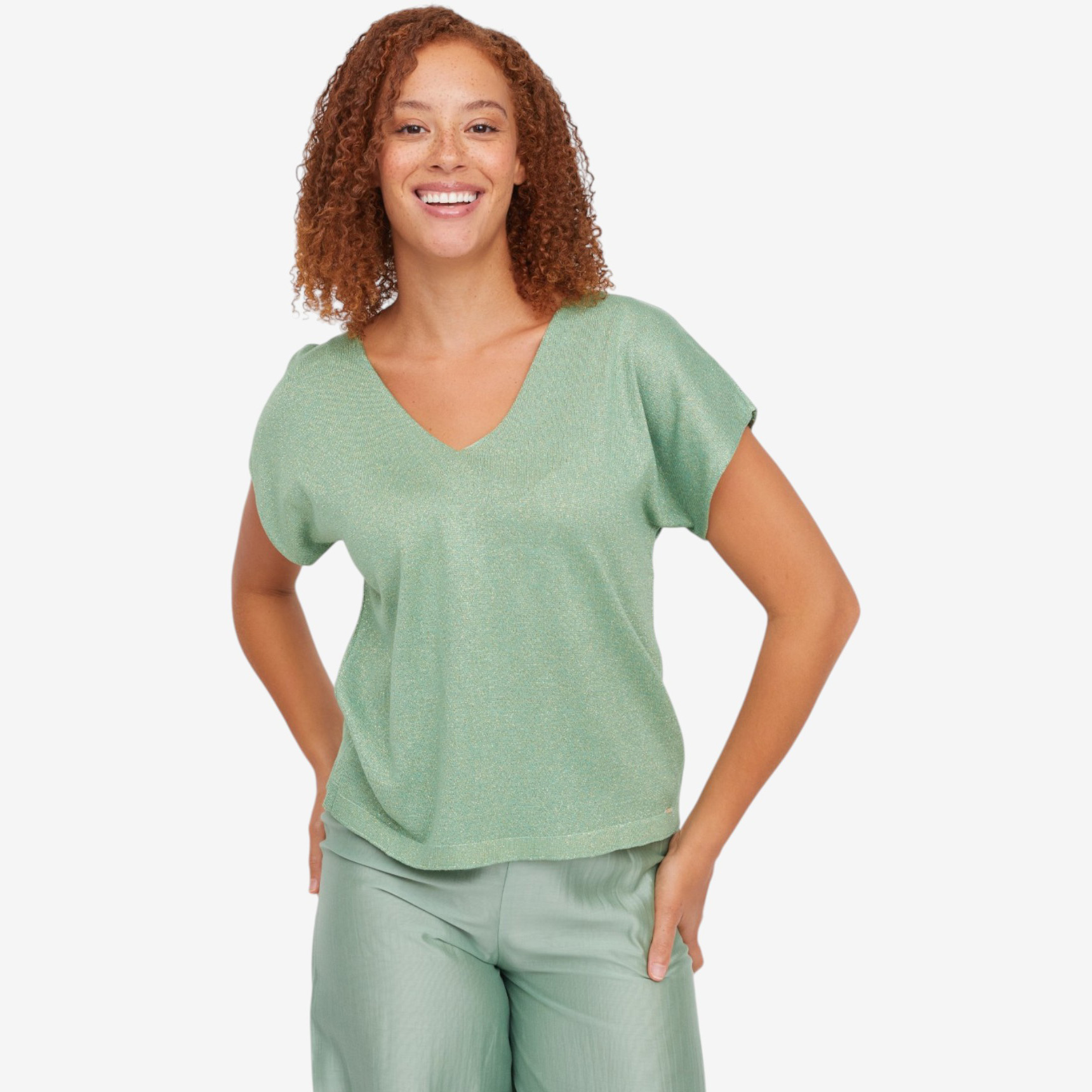 Aggel Lurex V-Neck Short Sleeved Top - TSC.ca