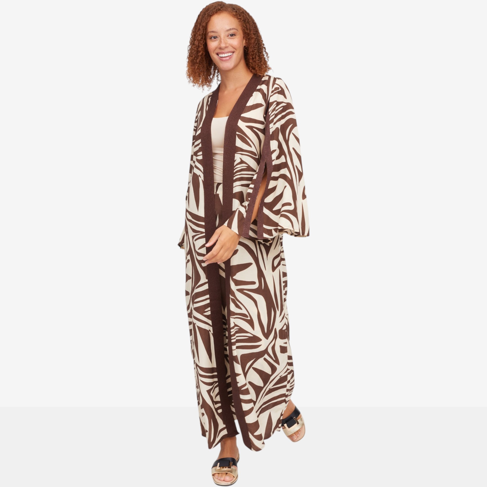 Aggel Printed Two-Tone Kimono with Knitted Details - TSC.ca