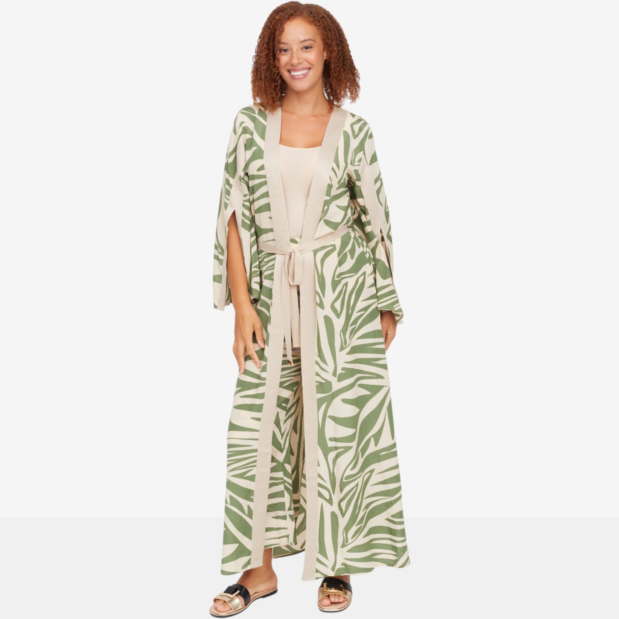 Aggel Printed Two-Tone Kimono with Knitted Details - TSC.ca