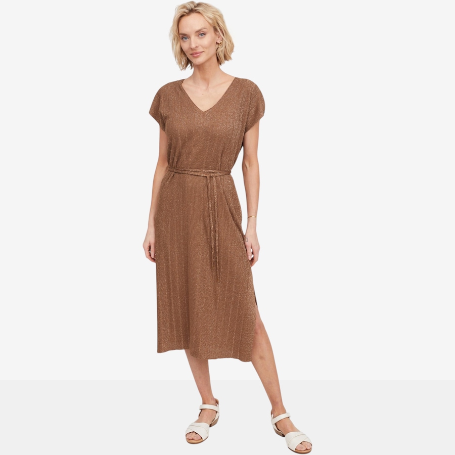 Image 119870_BZE.jpg, Product 119-870 / Price $169.99, Aggel Lurex V-Neck Midi Knitted Dress from Aggel on TSC.ca's Fashion department