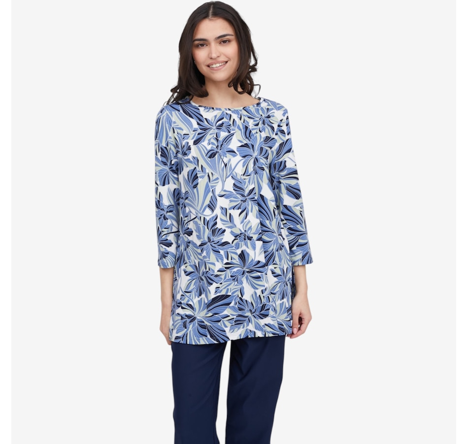 Image 119874_BLMU.jpg, Product 119-874 / Price $44.99, Kim & Co. Brazil Knit 3/4 Sleeve Tunic with Slits from Kim & Co. on TSC.ca's Fashion department