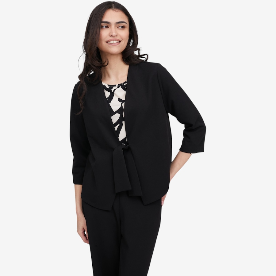 Image 119888_BLK.jpg, Product 119-888 / Price $29.88, Kim & Co. Ponte Crepe 3/4 Sleeve Tie Front Short Blazer from Kim & Co. on TSC.ca's Fashion department