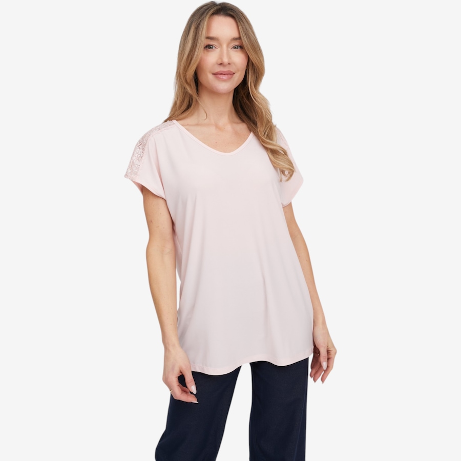 Image 119890_DUSRO.jpg, Product 119-890 / Price $29.33, Kim & Co. Deluxe Brazil Knit Lace Detail Short Sleeve Top from Kim & Co. on TSC.ca's Fashion department