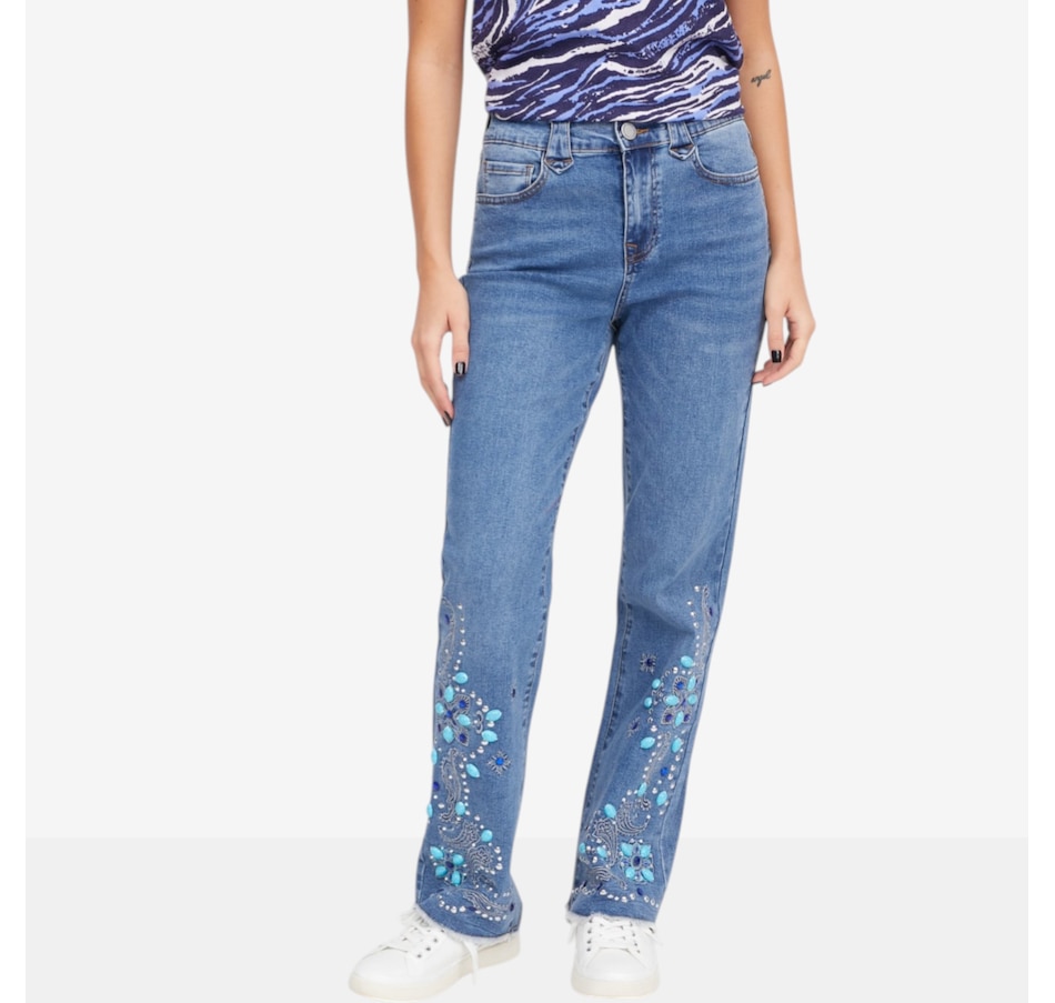 Image 119901_MDTNE.jpg, Product 119-901 / Price $114.99, Diane Gilman Western Embellished Fray Bootcut Jean from DG2 by Diane Gilman on TSC.ca's Fashion department