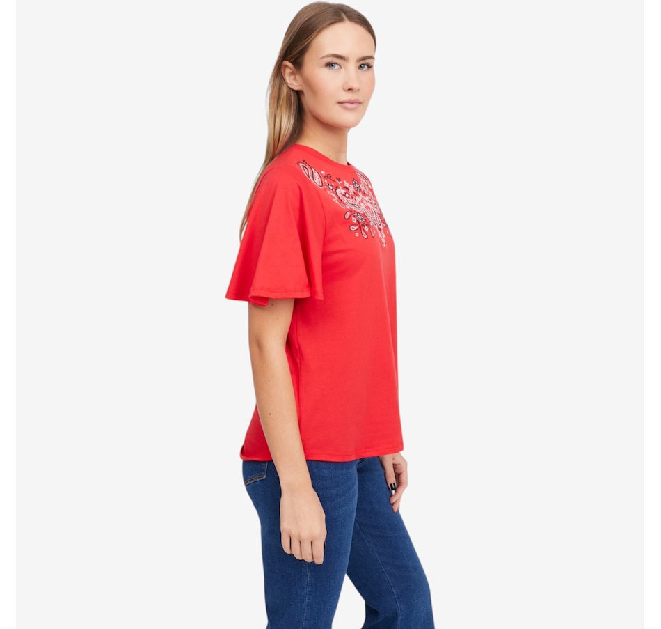 Image 119903_ALTMORE3.jpg, Product 119-903 / Price $59.99, Diane Gilman Embellished Flutter Sleeve Tee from DG2 by Diane Gilman on TSC.ca's Fashion department