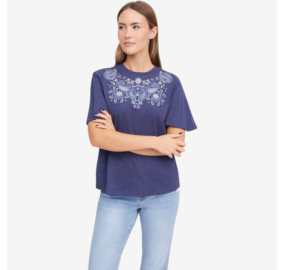 Image 119903_OCN.jpg, Product 119-903 / Price $59.99, Diane Gilman Embellished Flutter Sleeve Tee from DG2 by Diane Gilman on TSC.ca's Fashion department