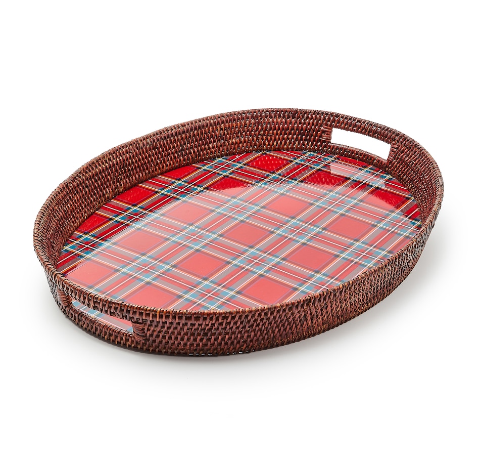 Image 119919.jpg, Product 119-919 / Price $189.88, MacKenzie-Childs Tartan Red Rattan Party Serving Tray from MacKenzie Childs on TSC.ca's Kitchen department