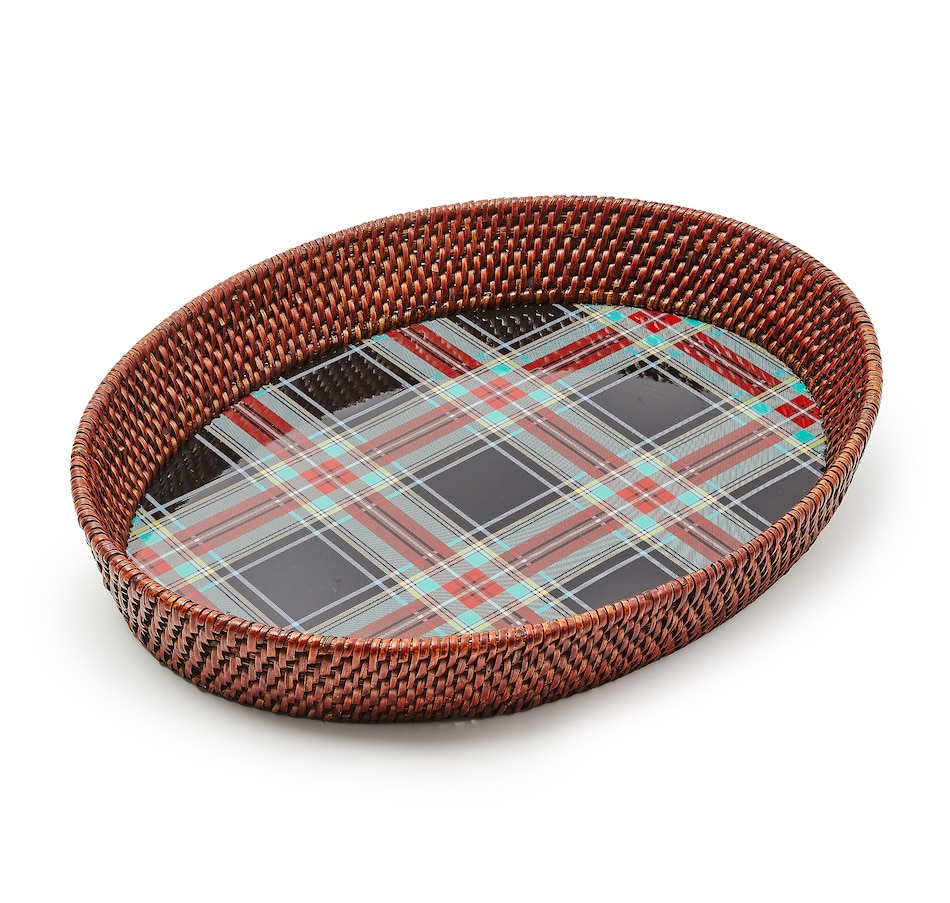 Image 119920.jpg, Product 119-920 / Price $109.88, MacKenzie-Childs Tartan Large Black Rattan Serving Tray from MacKenzie Childs on TSC.ca's Kitchen department