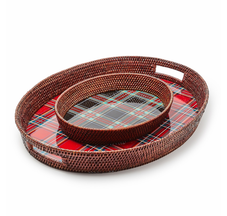 Image 119920_ALTMORE1.jpg, Product 119-920 / Price $109.88, MacKenzie-Childs Tartan Large Black Rattan Serving Tray from MacKenzie Childs on TSC.ca's Kitchen department