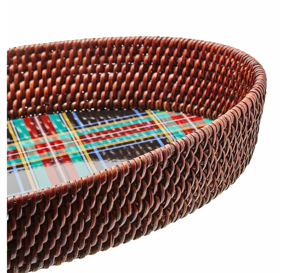 Image 119920_ALTMORE2.jpg, Product 119-920 / Price $109.88, MacKenzie-Childs Tartan Large Black Rattan Serving Tray from MacKenzie Childs on TSC.ca's Kitchen department