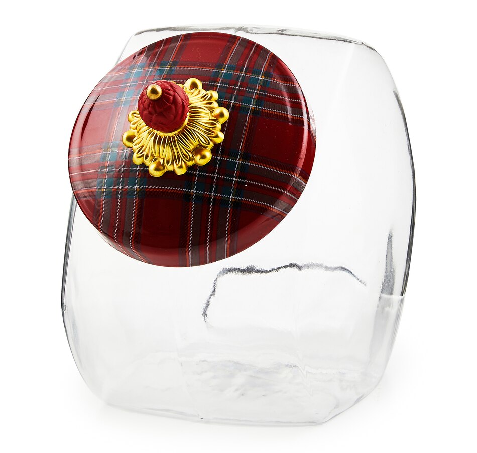 Image 119932_RED.jpg, Product 119-932 / Price $79.88, MacKenzie-Childs Cookie Jar with Tartan Lid from MacKenzie Childs on TSC.ca's Kitchen department
