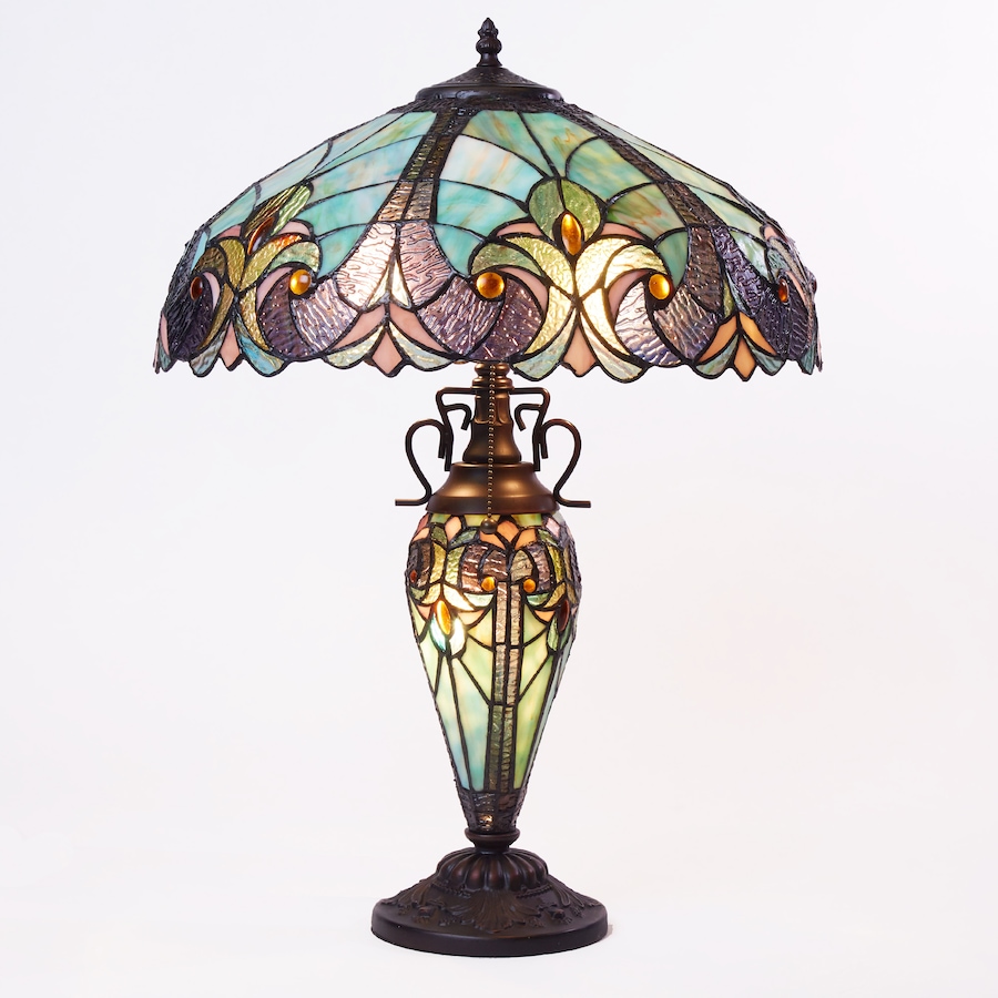 Image 119970.jpg, Product 119-970 / Price $449.99, Tiffany Style 24.5"H Stained Glass Halston Double Lit Table Lamp (green/blue) from Tiffany Style Lighting on TSC.ca's Home & Garden department