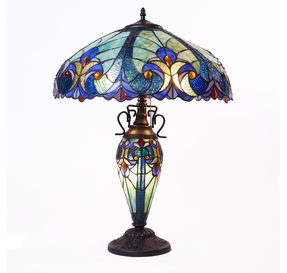 Image 119971.jpg, Product 119-971 / Price $449.99, Tiffany Style 24.5"H Stained Glass Halston Double Lit Table Lamp (blue) from Tiffany Style Lighting on TSC.ca's Home & Garden department