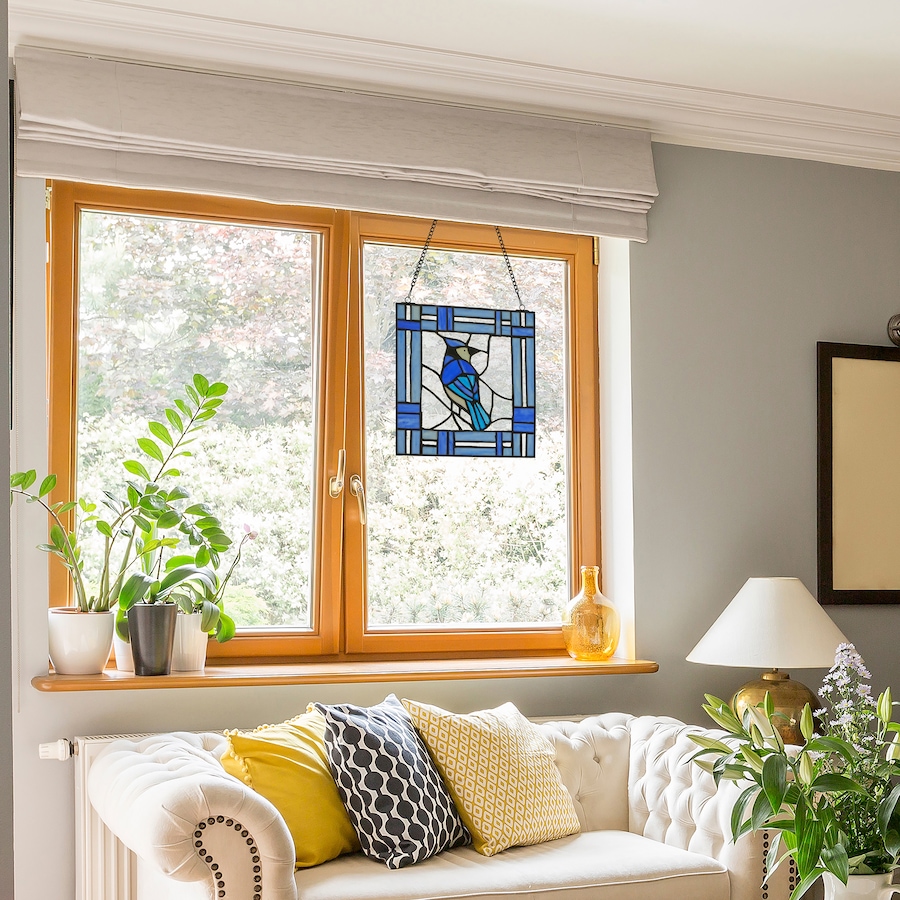 Image 119972_ALTMORE11.jpg, Product 119-972 / Price $62.88, Tiffany Style Lighting 11" John Blue Jay Stained Glass Window Panel from Tiffany Style Lighting on TSC.ca's Home & Garden department