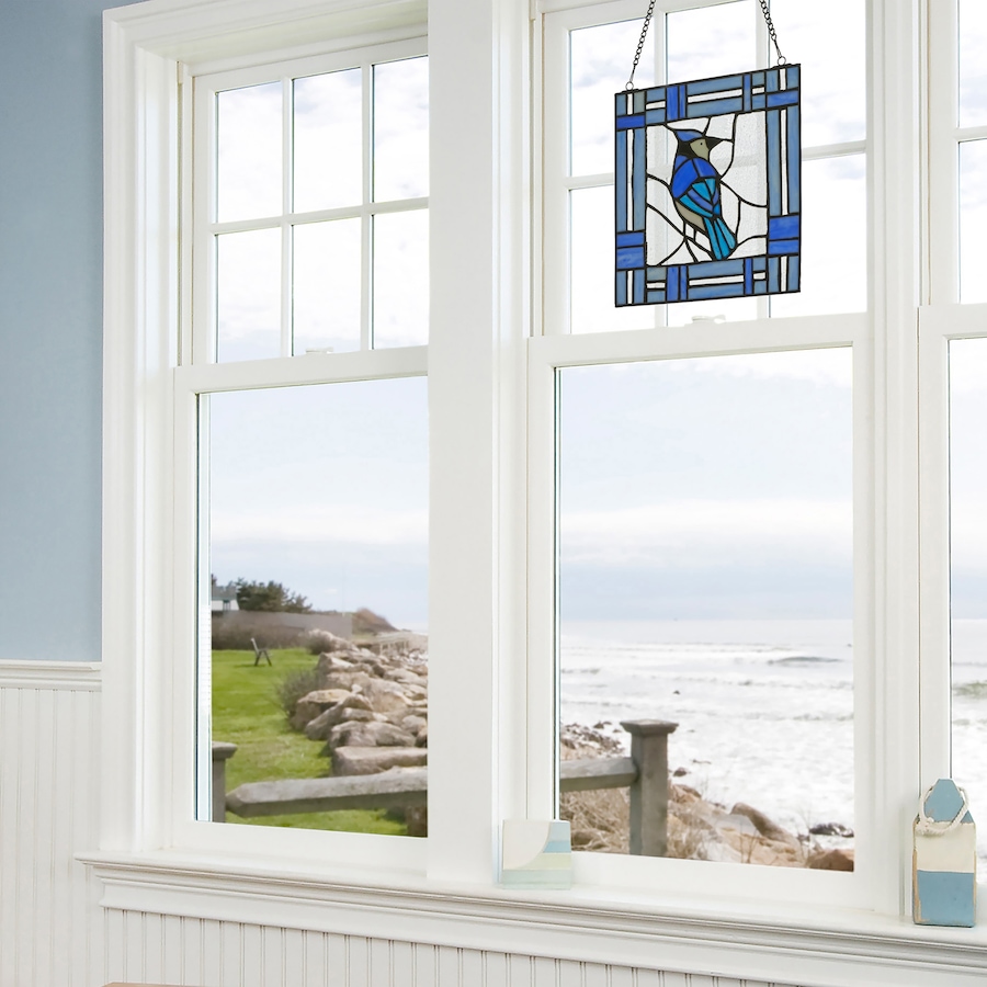 Image 119972_ALTMORE12.jpg, Product 119-972 / Price $62.88, Tiffany Style Lighting 11" John Blue Jay Stained Glass Window Panel from Tiffany Style Lighting on TSC.ca's Home & Garden department