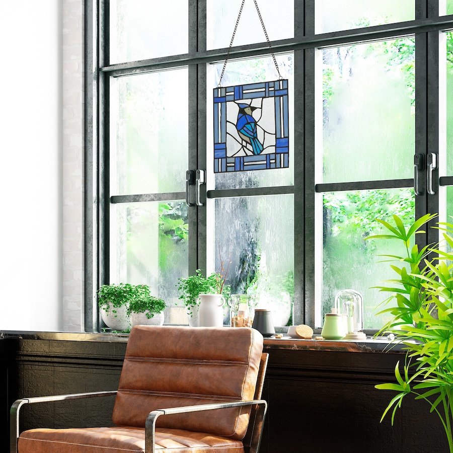 Image 119972_ALTMORE2.jpg, Product 119-972 / Price $62.88, Tiffany Style Lighting 11" John Blue Jay Stained Glass Window Panel from Tiffany Style Lighting on TSC.ca's Home & Garden department