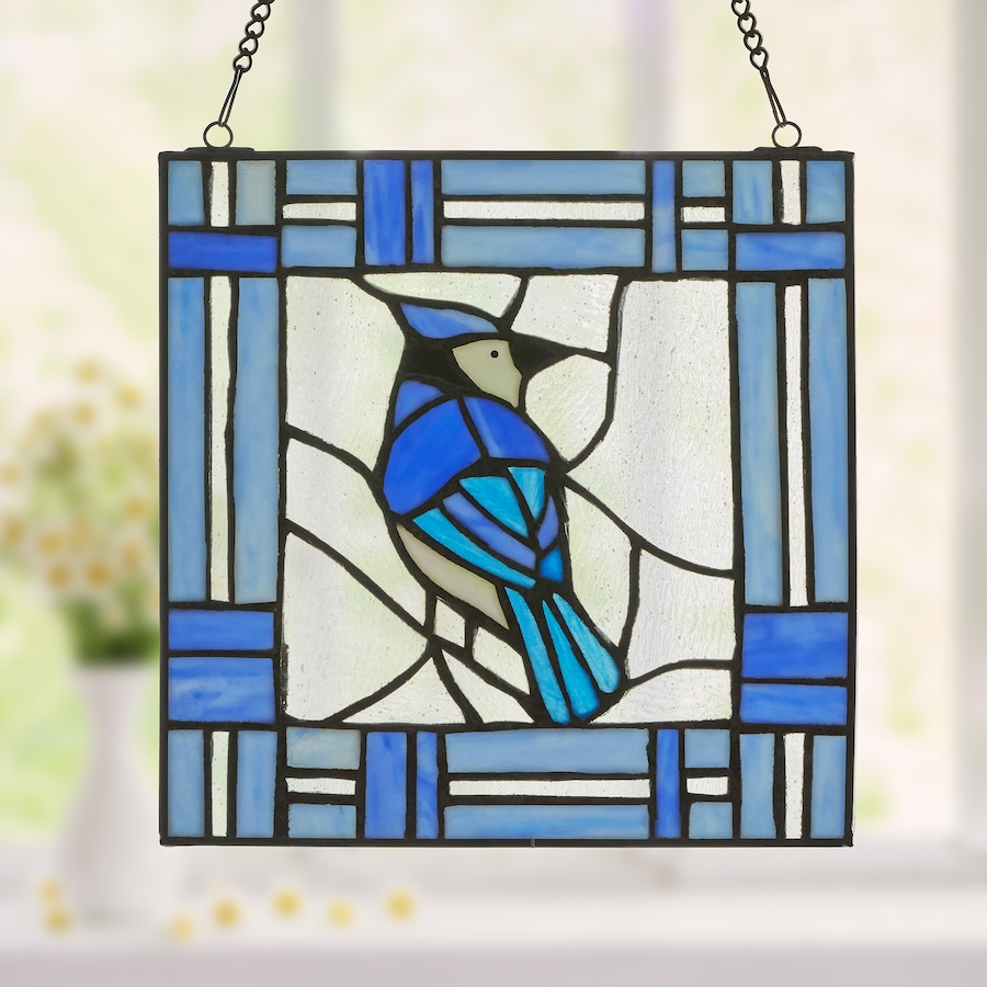 Image 119972_ALTMORE3.jpg, Product 119-972 / Price $62.88, Tiffany Style Lighting 11" John Blue Jay Stained Glass Window Panel from Tiffany Style Lighting on TSC.ca's Home & Garden department