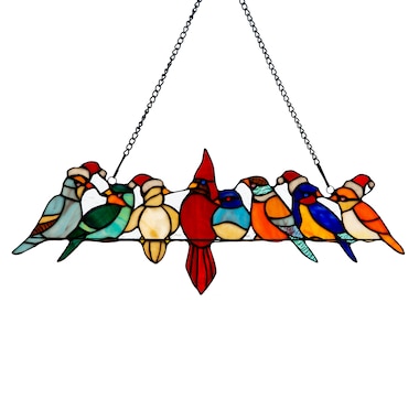 Tiffany Style 23" Birds on a Wire Glass Window Panel