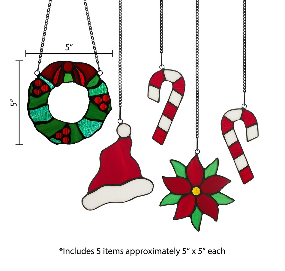 Image 119974_ALTMORE7.jpg, Product 119-974 / Price $39.88, Tiffany Style Lighting Glass Holiday Suncatchers (set of 5) from Tiffany Style Lighting on TSC.ca's Home & Garden department