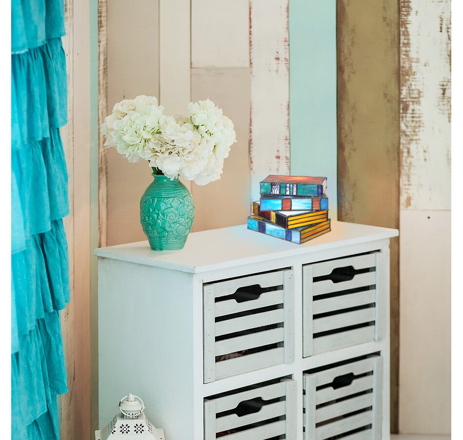 Image 119975_ALTMORE10.jpg, Product 119-975 / Price $169.99, Tiffany Style 5.75"H Multi-Coloured Book Stack Stained Glass Accent Lamp from Tiffany Style Lighting on TSC.ca's Home & Garden department