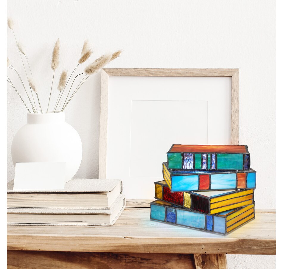 Image 119975_ALTMORE11.jpg, Product 119-975 / Price $169.99, Tiffany Style 5.75"H Multi-Coloured Book Stack Stained Glass Accent Lamp from Tiffany Style Lighting on TSC.ca's Home & Garden department