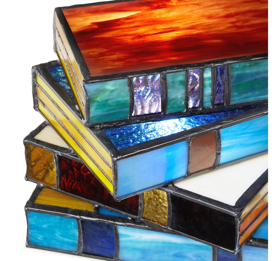 Image 119975_ALTMORE2.jpg, Product 119-975 / Price $169.99, Tiffany Style 5.75"H Multi-Coloured Book Stack Stained Glass Accent Lamp from Tiffany Style Lighting on TSC.ca's Home & Garden department