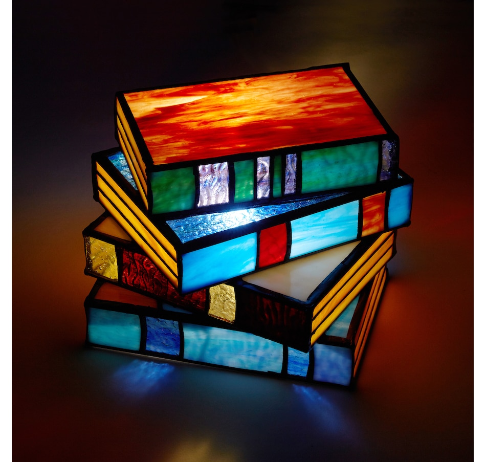 Image 119975_ALTMORE3.jpg, Product 119-975 / Price $169.99, Tiffany Style 5.75"H Multi-Coloured Book Stack Stained Glass Accent Lamp from Tiffany Style Lighting on TSC.ca's Home & Garden department