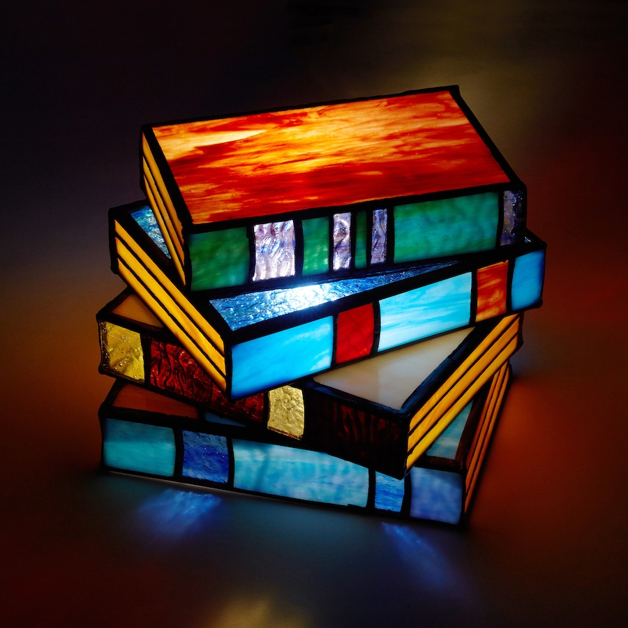 Image 119975_ALTMORE3.jpg, Product 119-975 / Price $169.99, Tiffany Style 5.75"H Multi-Coloured Book Stack Stained Glass Accent Lamp from Tiffany Style Lighting  on TSC.ca's Home & Garden department