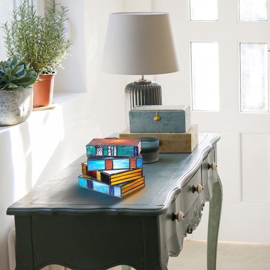 Image 119975_ALTMORE8.jpg, Product 119-975 / Price $169.99, Tiffany Style 5.75"H Multi-Coloured Book Stack Stained Glass Accent Lamp from Tiffany Style Lighting  on TSC.ca's Home & Garden department