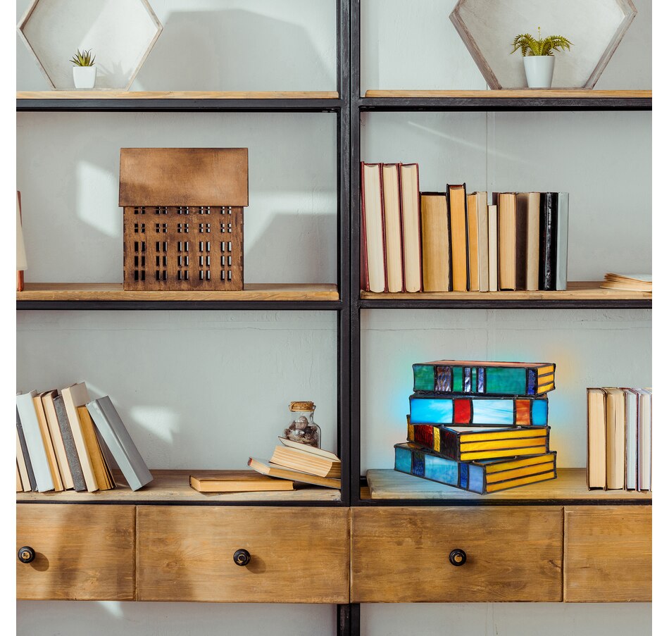 Image 119975_ALTMORE9.jpg, Product 119-975 / Price $169.99, Tiffany Style 5.75"H Multi-Coloured Book Stack Stained Glass Accent Lamp from Tiffany Style Lighting on TSC.ca's Home & Garden department