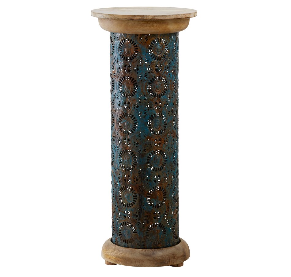 Image 119978_ALTMORE1.jpg, Product 119-978 / Price $189.99, Tiffany Style 23"H Remi Punched Metal and Mango Wood Pedestal Floor Lamp from Tiffany Style Lighting on TSC.ca's Home & Garden department