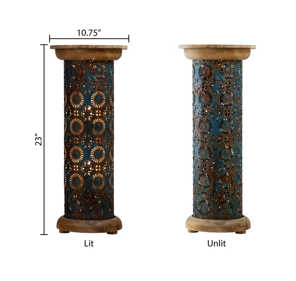 Image 119978_ALTMORE4.jpg, Product 119-978 / Price $189.99, Tiffany Style 23"H Remi Punched Metal and Mango Wood Pedestal Floor Lamp from Tiffany Style Lighting on TSC.ca's Home & Garden department