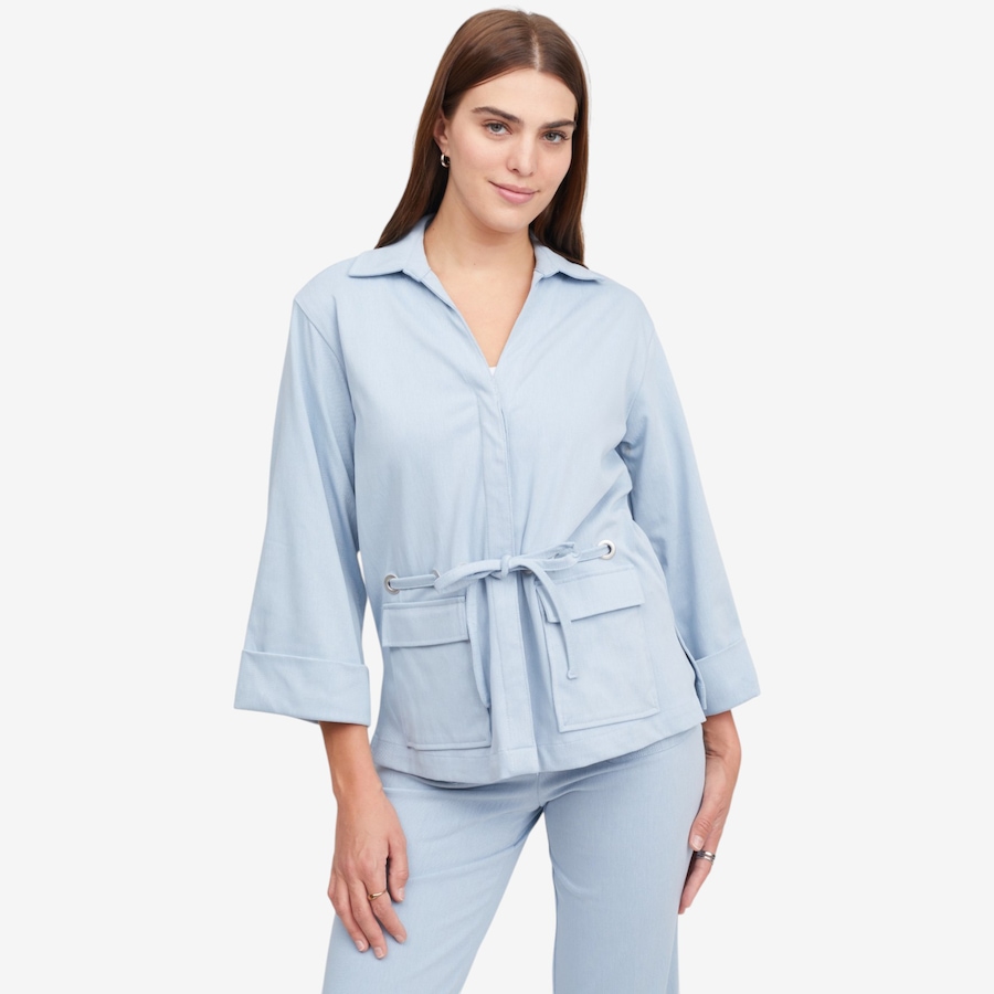 Image 120090_PLE.jpg, Product 120-090 / Price $89.88, Jhoan Sebastian Grey Knit Denim Camp Shacket from Jhoan Sebastian Grey on TSC.ca's Fashion department