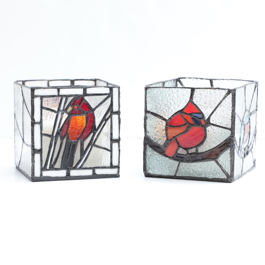 Image 120533.jpg, Product 120-533 / Price $64.88, Tiffany Style Lighting Stained Glass Bird Candleholders with Scented Candles (set of 2) from Tiffany Style Lighting on TSC.ca's Home & Garden department