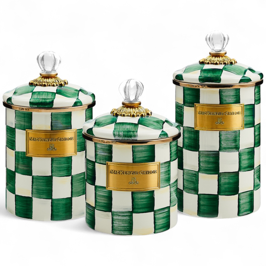 Image 120589_EMECK.jpg, Product 120-589 / Price $470.00, MacKenzie-Childs Hand Decorated Enamel Canisters (set of 3) from MacKenzie Childs on TSC.ca's Kitchen department