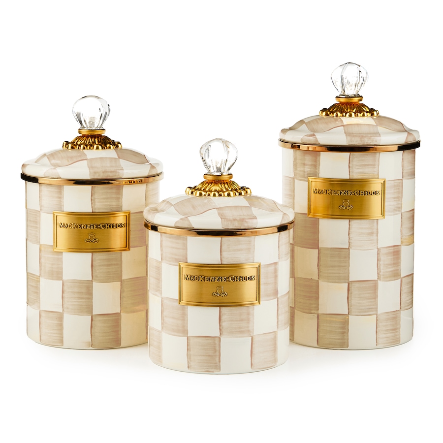 Image 120589_MOCCK.jpg, Product 120-589 / Price $470.00, MacKenzie-Childs Hand Decorated Enamel Canisters (set of 3) from MacKenzie Childs on TSC.ca's Kitchen department
