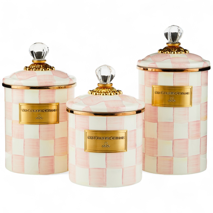 Image 120589_ROSCK.jpg, Product 120-589 / Price $470.00, MacKenzie-Childs Hand Decorated Enamel Canisters (set of 3) from MacKenzie Childs on TSC.ca's Kitchen department